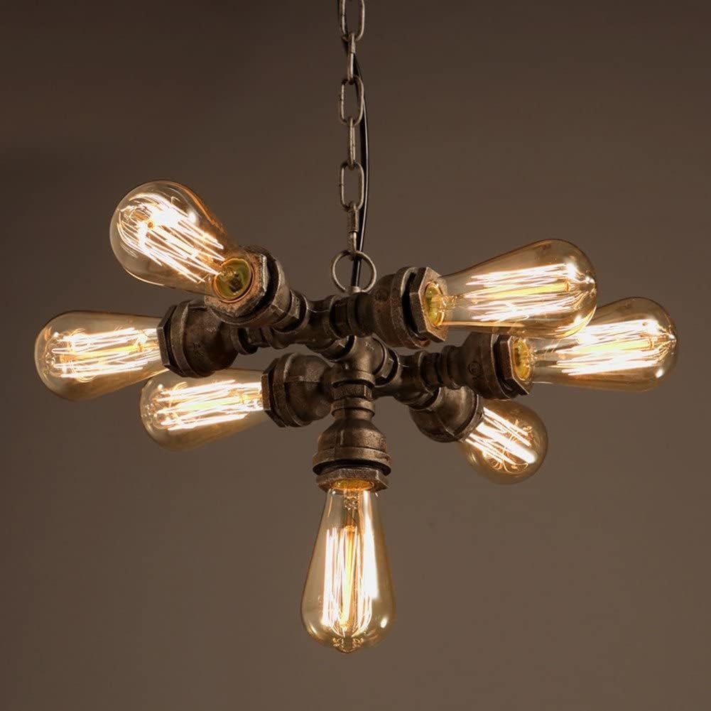 BLOOHK 7-Light Industrial Water Pipe Chandelier, Steampunk Retro Sputnik Pendant Light, Rustic Metal Iron Pipe Ceiling Fixture for Bar, Dining Room, Restaurant