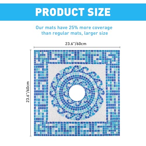Image of Square Shower Mat Non Slip: 24 x 24 Inch Soft Loofah Shower Stall Mat with Center Drain Hole - Secure Stand Up Shower Grip Pad for Inside Shower