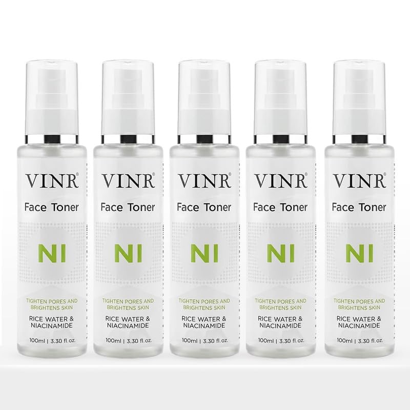 Image of VINR 10% Niacinamide & 1% Hylauronic Acid Rice Water Face Toner Pore Tightening & Glowing Skin Oil Control | Hydrating Facial Toner for Acne-Prone, Sensitive & All Skin Types | Women & Men -500ml (Pack of 5)