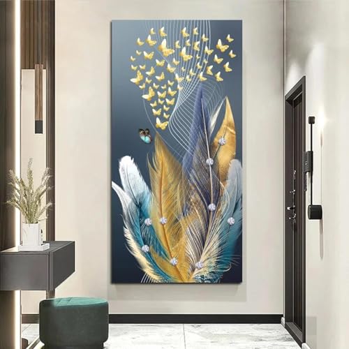 Peinture abstraite bleu or de haute qualité en toile 50x100cm pour un intérieur raffiné