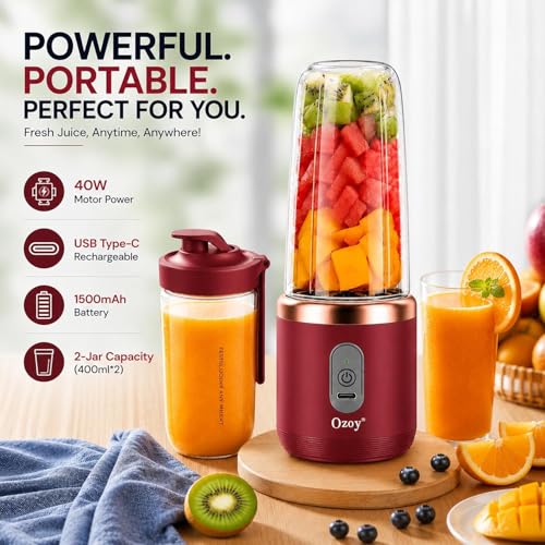 Image of Portable Blender Electric Juicer USB Rechargeable Fruit Mixers Mini Personal Smoothie Maker 6 Blades 3 Gears Ideal for smoothies,Stand,for Home Storage Living Room,Entryway