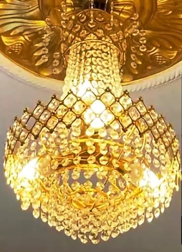 Image of SUANI Modern Crystal 40 watt Decorative Pendant Crystal Chandelier | Chandelier for Home| Chandelier for Restaurant | Jhoomar for Hotel | Light Fixture Chandelier (Golden300 mm)