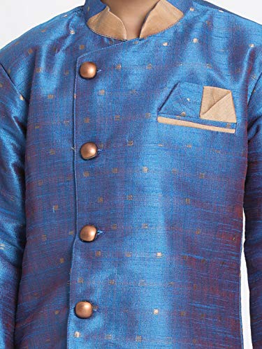 Image of JBN Creation Boys' Deep Firoja and Rose Gold Silk Blend Sherwani and Dhoti Pant Set JBNBIW014AQnCDRG 30