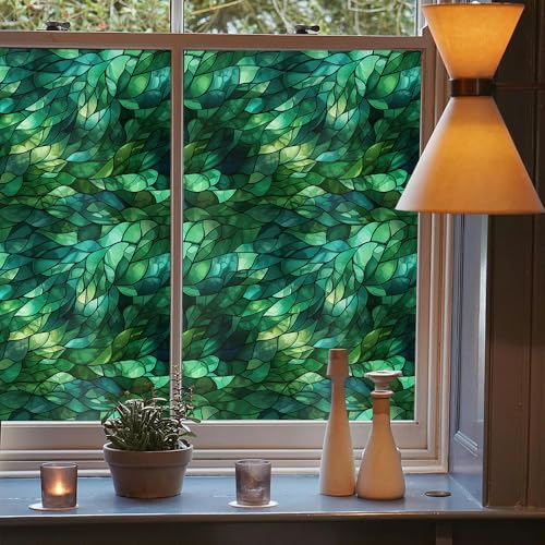 Vinilo decorativo para ventanas de vidrio con diseño geométrico verde oscuro miniatura 3