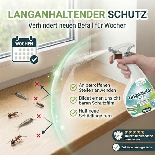 HomeBugProtect Insektenspray & Ungezieferspray 500ml - effektives insektenspray für innenräume & Wohnung - Hilft auch als Spinnespray, Fliegenspray, Fruchtfliegen Spray, UVM.