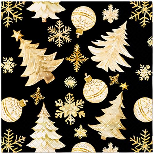 20 Servietten Weihnachten Weihnachtsornamente gold auf schwarz als...