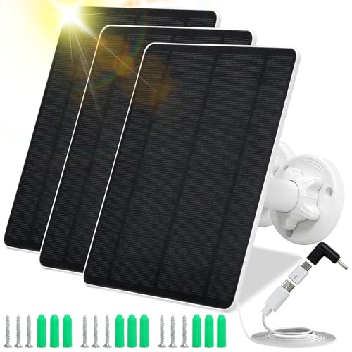 Image of Solar Panel for Security Camera,5W USB Solar Panel for Cameras DC 5V,Camera Solar Panel Charger Micro USB & USB-C & DC,IP65 Waterproof USB Solar Panel Charger for Camera with 360°Adjustable Mounting