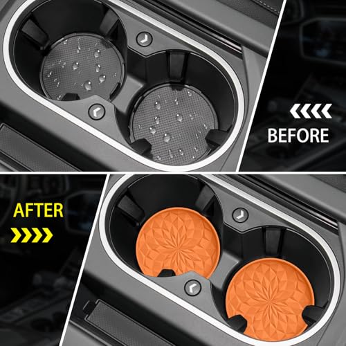 Image of ME.FAN Car Coasters for Cup Holders [4 Pack] - 2.75In Silicone Auto Mug Mats - Universal Non-Slip Recessed Car Interior AccessoriesOrange