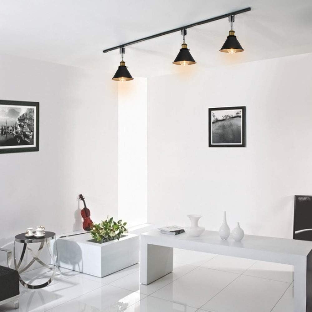 Retro Style Adjustable Angle H-Type Track Head Lighting E26 Base Black Cone Metal Ceiling Light Track Light Fixture for Gallery Mirror Front Office Kitchen Bulb and Track Not Included