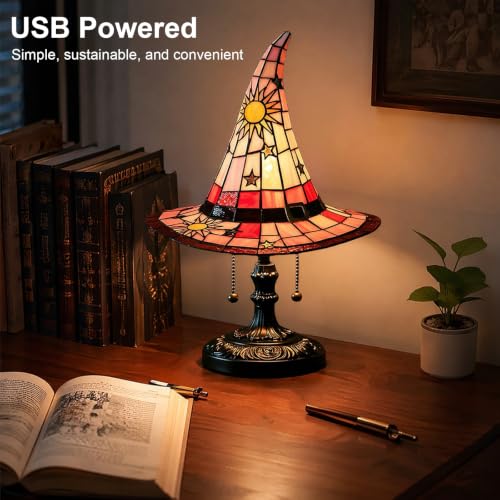 Stained Glass Witch Hat Lamp, Retro Resin Gothic Witch Hat Night Light