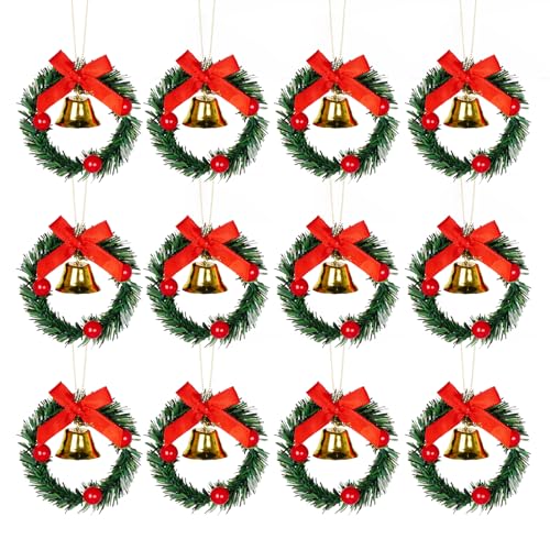 jiebor 12Pcs Mini Christmas Small Hanging Wreath Ornament for Winter Holiday Home...
