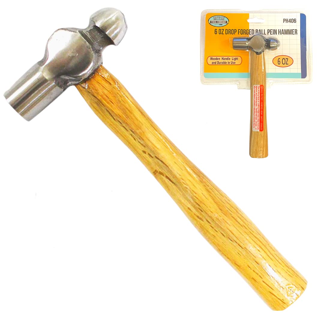6" Mini Ball Peen Hammer| 6 Oz | Wooden Handle | Drop Forged Steel Head | Great For Metalworking, Jewelry Design, Install Small Nails, Set Eyelets