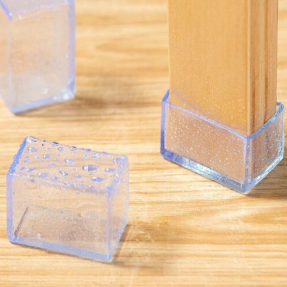 12 Pack Clear PVC Rectangular Chair Leg Guards, Furniture Pads for Hardwood Floors, Table Legs, White (20x30mm)