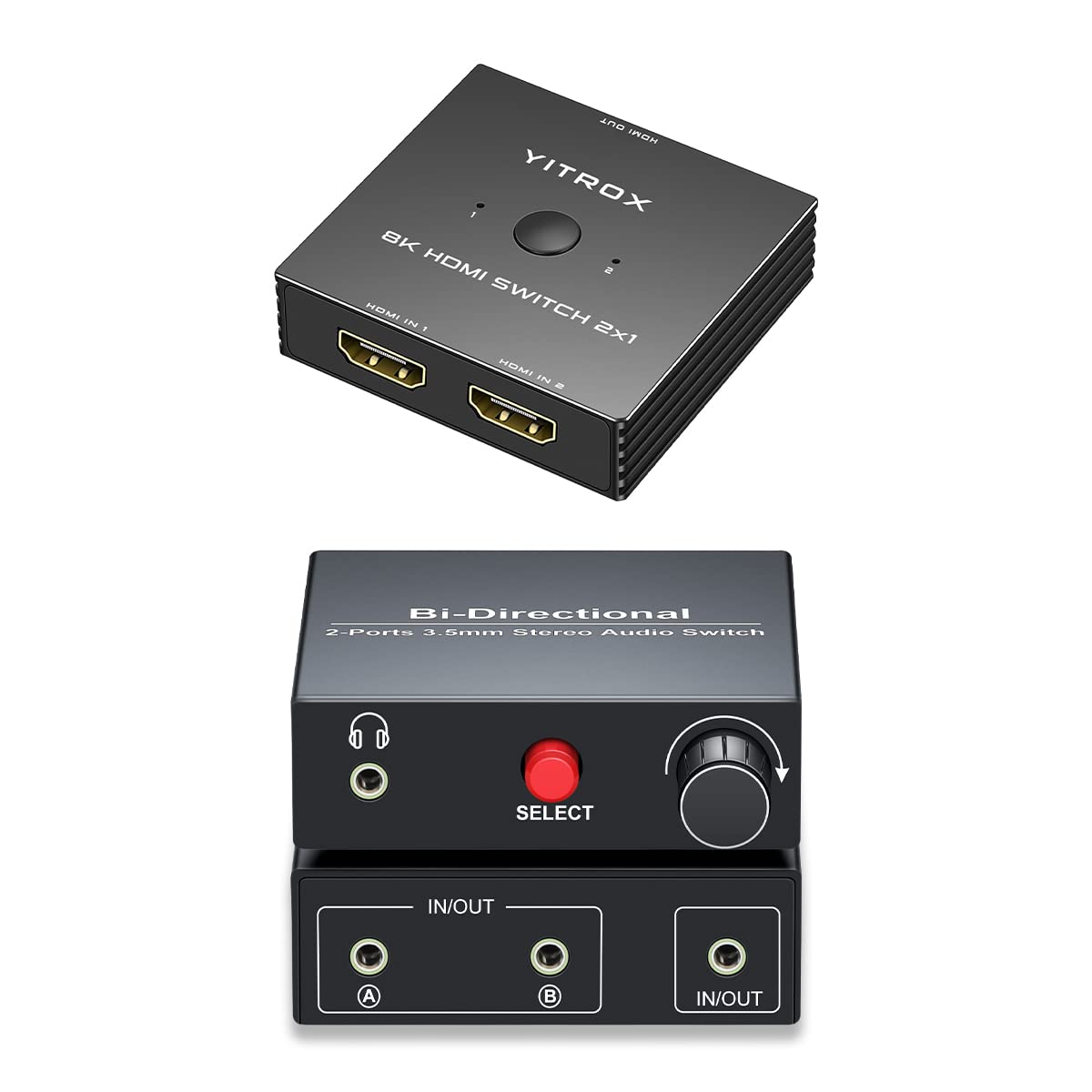HDMI 2.1 Switch 8K@60Hz, 3.5mm Audio Switcher, 2 in 2 Out Audio Switch