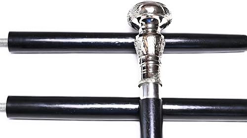 Miniatura 2 de Bastón vintage de madera con mango de latón plateado, palo de madera negra, bastón victoriano, bastón elegante para hombres y mujeres, bastón de