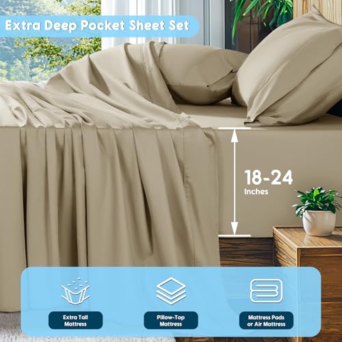 Image of SONORO KATE 1000 Series 100% Egyptian Cotton King Sheets,Extra Deep Pocket | 18-24 Inch Extra Deep Pocket,Soft & Breathable,5-Star Hotel Sateen Bed Sheets,All Season,4pc,Linen