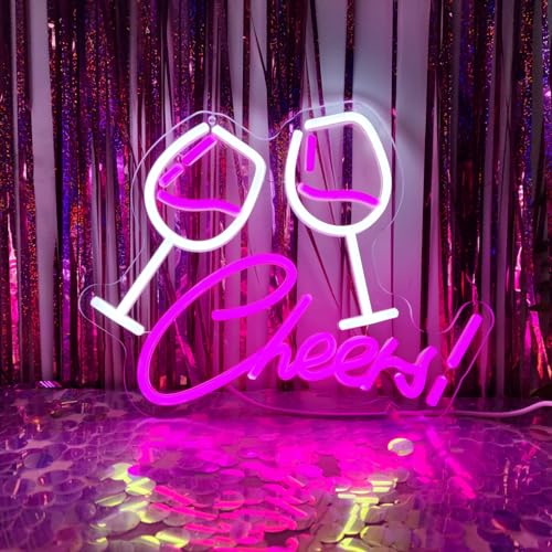 Image of Cheers Neon Sign for Wall Decor, Cheers LED Light up Sign Neon Bar Sign Cheers! Sign for Home, Bachelorette Party, Beer Birthday Party Ball Game Bar, 13.3" x 10.9"