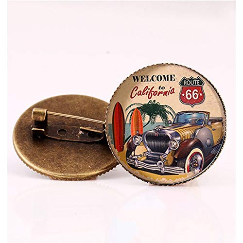 2019 New high Quality Hand Painted Art Fashion Handmade Brooches Glass Cabochon Pins Signs USA Route 66 Restaurant Coffee Art Pattern Brooch for Men Jewelry