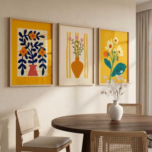 Image of kotart Aesthetic Floral Art Home Decoration | Boho Floral Paintings With Frame For Living Room Bed Room Hotel Wall Decor Digital Reprint Set of 3 (13X17 inch)