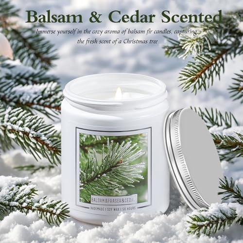 Homsolver Balsam Pine Candle, Christmas Balsam Fir Candles Scented, Holiday Candles with 50+ Hour Burn Time, Fir Cedar Tree Scent Gifts for Women, Wedding Favors for Guests, Souvenir Gifts