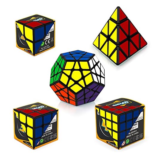 Maomaoyu Rubiscube Speed Cube ,Cube de Vitesse Pack de 5,Ensemble de Cubes 2x2 3x3 4x4 Megaminx Pyraminx Pyramide Cube(Autocollants PVC)
