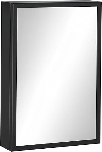 kleankin Botiquín montado en la pared con espejo armario de espejo de baño montado en la pared con puerta con bisagras estantes de almacenamiento