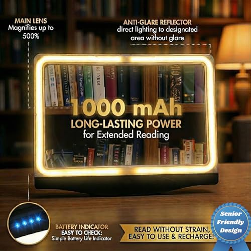 Image of MagniPros 5X Rechargeable Large Ultra Bright LED Page Magnifier with Anti-Glare Lens & 3 Color Dimmable Light Modes, Relieve Eye Strain- Ideal for Reading Small Prints, Low Vision, Seniors