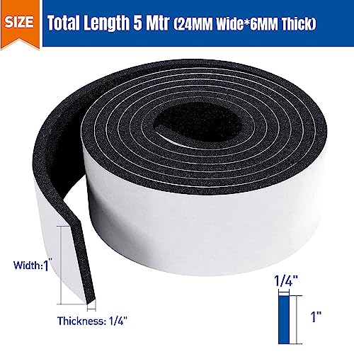 Image of CELLUX Single Side High Density Self Adhesive Foam Seal Tape Weather Stripping Doors and Window Insulation Soundproofing 24mm-Width 6mm-Thickness 5 Meter Length