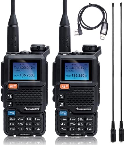 QUANSHENG UV-K5 Walkietalkie met lange reikwijdte met D-vormige oortjes en PTT-microfoon VHF UHF 200 kanalen, draagbare radio, oplaadbaar, professioneel, AM/FM/DTMF, VOX, kopieerfrequentie, NOAA weer