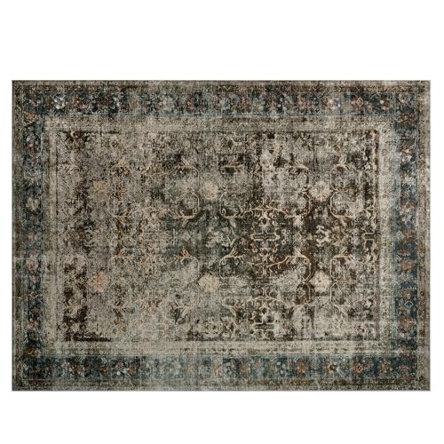 Image of AMERLIFE 5'x8' Area Rug, Machine Washable Vintage Area Rug- Soft Carpet with Non-Slip Backing for Living Room, Bedroom, Nursery- Retro Brown