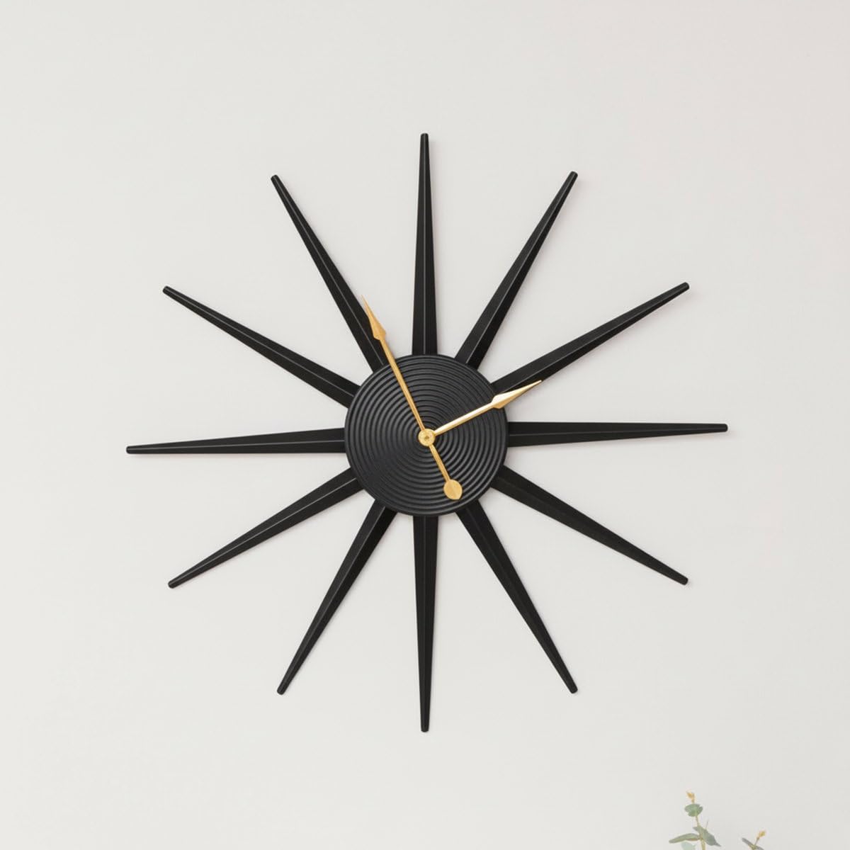 Melody Maison Black/Gold Metal Starburst Detail Wall Clock - 60Cm X 60Cm