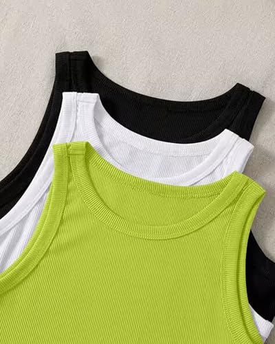 Image of (Pack of 3) Stylish Sleeveless Round Neck Ribbed Tank Tops for Women and Western Crop Top