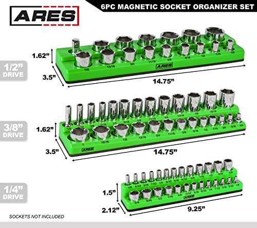 Image of ARES 60160 6-Pc Black /Green Metric /SAE Magnetic Socket Organizer