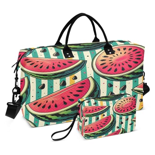 Large Foldable Travel Duffel Bag, Waterproof Gym Bag for Men & Women, Carry-On Luggage Weekender Overnight Bag, Sweet Watermelon