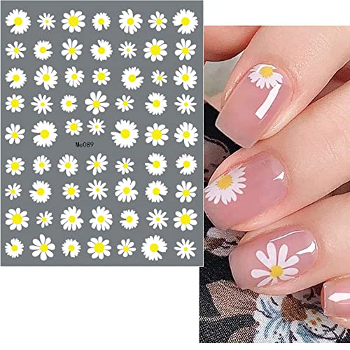 12 Sheets Spring Daisy Sunflower Nail Art Stickers Decals Self Adhesive Cute Smile Face Summer White Yellow Flowers Floral Design Manicure Tips Nail Decoration For Women Girls Kids #TOP6