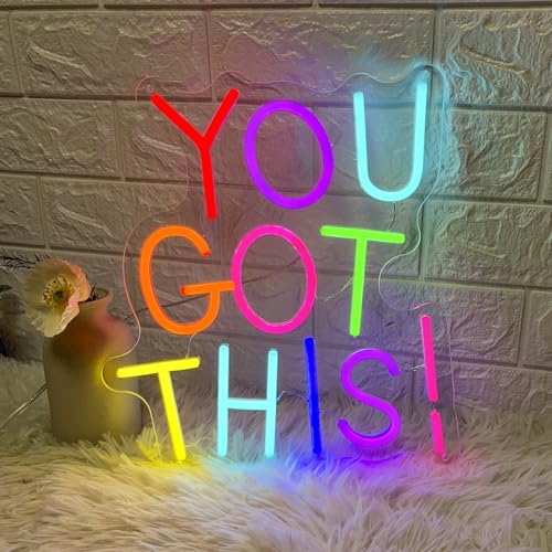 Image of You Got This Neon Sign for Wall Decor, Dimmable LED Neon Signs for Bedroom Inspirational Letter Neon Light for Office Classroom Home Bar Party