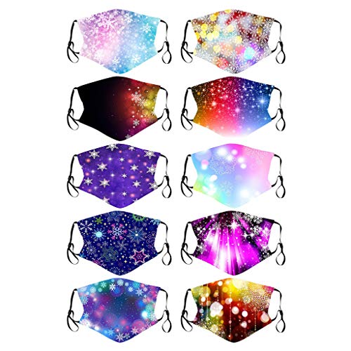 10 Stück Mundschutz Waschbar Herren Damen Atmungsaktiv Sport Bandana Halstuch Bunt Lustig Weihnachten 3D Drucken Mund und Nasenschutz Stoff