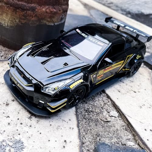 Image of 1 /24 Scale Compatible for Nissan GTR Model Car Toy, Zinc Alloy Pull Back Toy car with Sound and Light for Kids Boy Girl Gift (Black)