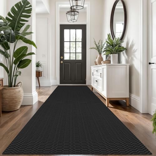 KOZYFLY 3x14 Long Runner Rug, Washable Non Slip Hallway Rug, Black/Grey