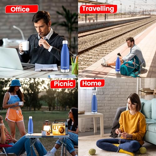 Image of Pexpo Thermos Water Bottle 500ml | Hot and Cold Flask | ISI Certified Steel Bottle | 3 Layer Insulation | Leakproof | (Pack of 2) for Home, Office | 2-Year Warranty |Electro| Blue