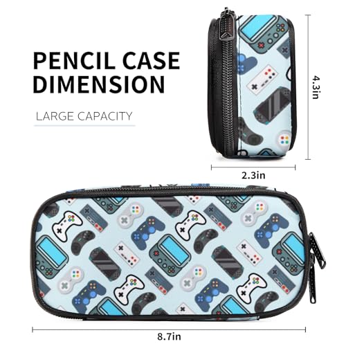 Image of Blue Game Video Game Controller Pencil Case for Boys Girls, Large Capacity Blue Pen Bag, Pencil Pouch With Zipper Compartments, Organizer for School Office Home Business