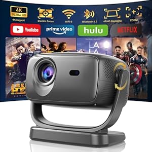 4K Smart Projector with 5G WiFi and Bluetooth 5.2, 600 ANSI Portable Projector with Built in App, 1080P Outdoor Movie Projector with 4P4D Correction, Max 220″ Compatible with iPhone/Android/TV Stick