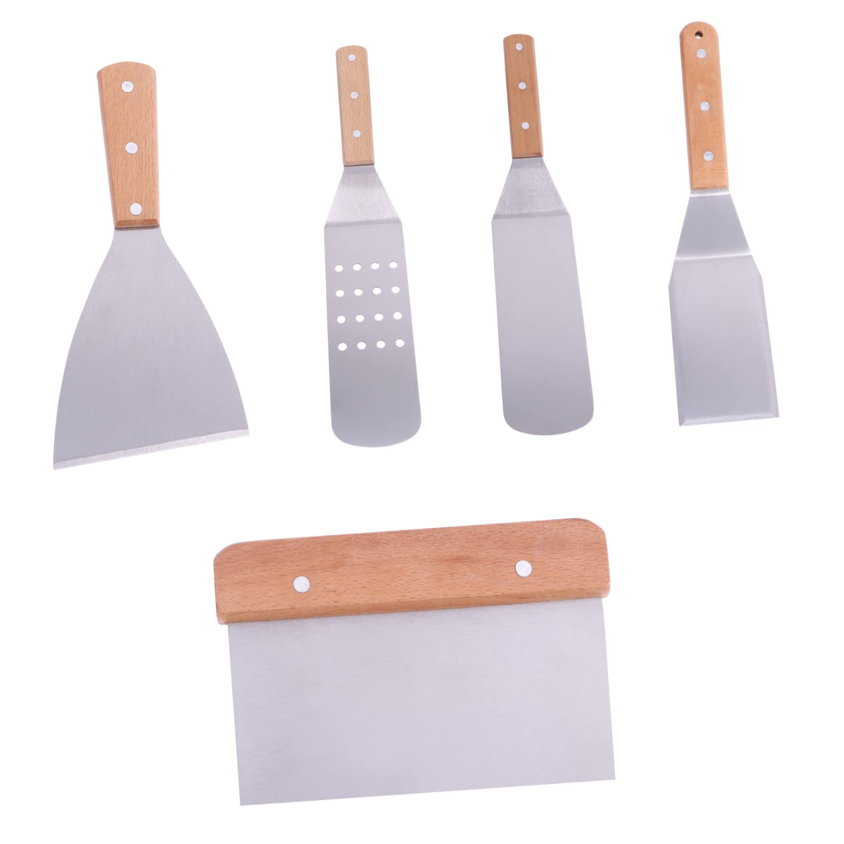 OUNONA Juego de 5 Palas para Transferencia de Pasteles y Espátulas de Cocina de Acero Inoxidable Mango Resistente al Calor, Fáciles de Lavar para Uso en Cocina