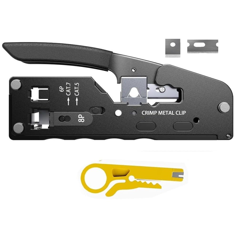 XIKKART Cat7 Crimping Tool | RJ45 Passthrough Crimping Tool | Wire Stripper And Cutter Tool | Ethernet Network Lan Cable Crimp Tool, CAT5, Cat5e, Cat6, Cat7 Crimper With 2 Extra Blades (Multicolor) (B0CHWJ3M1B) Amazon Price History, Amazon Price Tracker