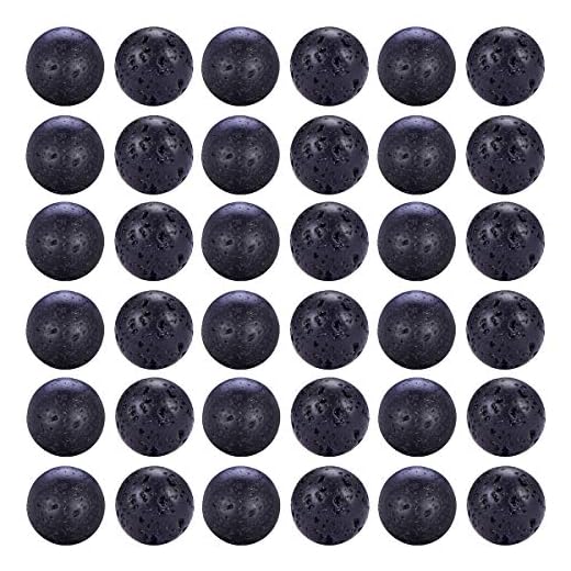 300Pcs Natural Black Lava Stone Beads Gemstone Round Loose Beads with Spacer Beads and Elastic String for Essential Oil Bracelets Jewelry Making