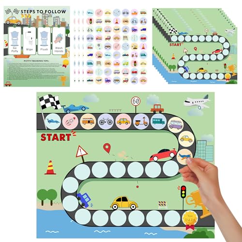 Image of ZCCLINN 15PCS Cars Potty Training Chart - Race Car Transportation Themed Potty Training Reward Chart with Stickers for Toddlers Girls Boys, Vehicle Sticker for Kids Going Toilet Potties Trained