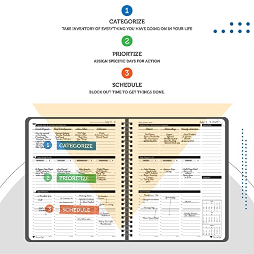 Planner Pad Spiral Bound 3-Tier Funnel Down 12 Month Organizer, July 2023 – June 2024 / Academic Year, Black Cover/Black Ink, 6 3/4" X 8 1/2" #TOP5