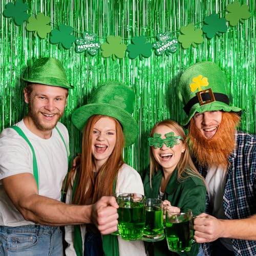 Image of Green Tinsel Backdrop Curtains - 2 Pack Foil Fringe Streamers Photo Backdrop for 2027 World Soccer Cup Party Decorations | Soccer Football Theme Birthday Dinosaur Animal Party Wall Decor