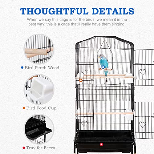 SUPER DEAL 59.3 Rolling Bird Cage Large Wrought Iron Cage for Cockatiel Sun Conure Parakeet Finch Budgie Lovebird Canary Medium Pet House with Rolling Stand & Storage Shelf - Image 4