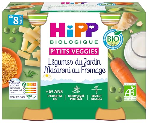HiPP - P'tits Veggies - Légumes du Jardin Macaroni au Fromage - Pots - 2x190 g